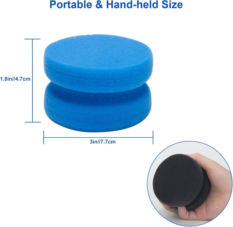 Boyistar Paint Sponge Black 6Pcs, Detail Painting Sponge Double-Side Art Craft Round Sponges for Car Waxing, Wall Repairing Kitchen Cleaning Sponges with Storage Mesh Bag (3 Black + 3 Blue) - Image 2